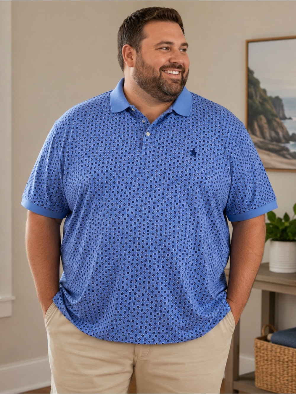 Polo Ralph Lauren 100% Cotton Blue Print Polo Shirt 2XB Big & Tall